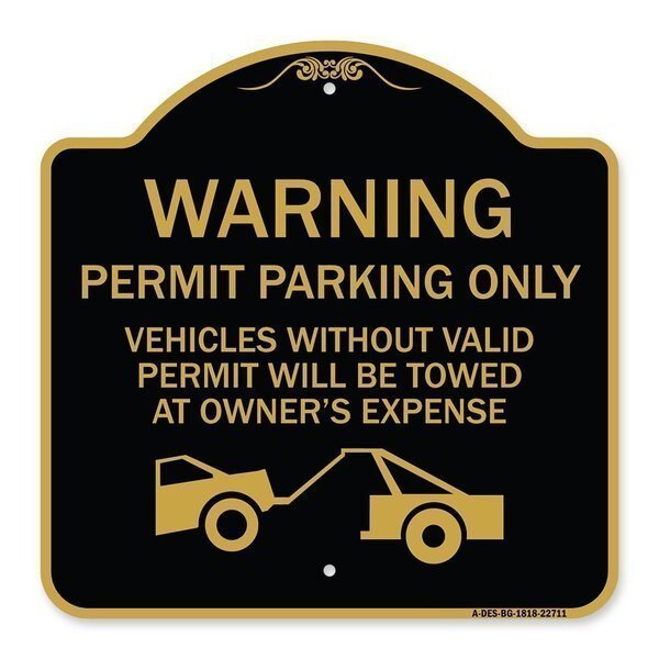 Warning Permit Parking Vehicles w/o Permits Towed Owners Expense Alum, 18